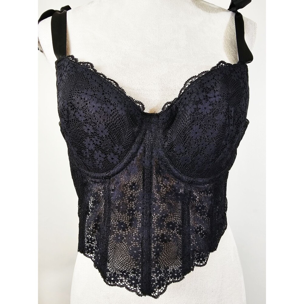 Black Small Medium 34C/D Ribbon Lace Bustier